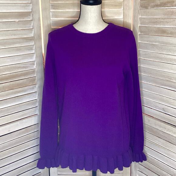 Jumper 1234 Purple Ruffle Hem 100% Cashmere Crewneck Sweater 3 L - Picture 1 of 10